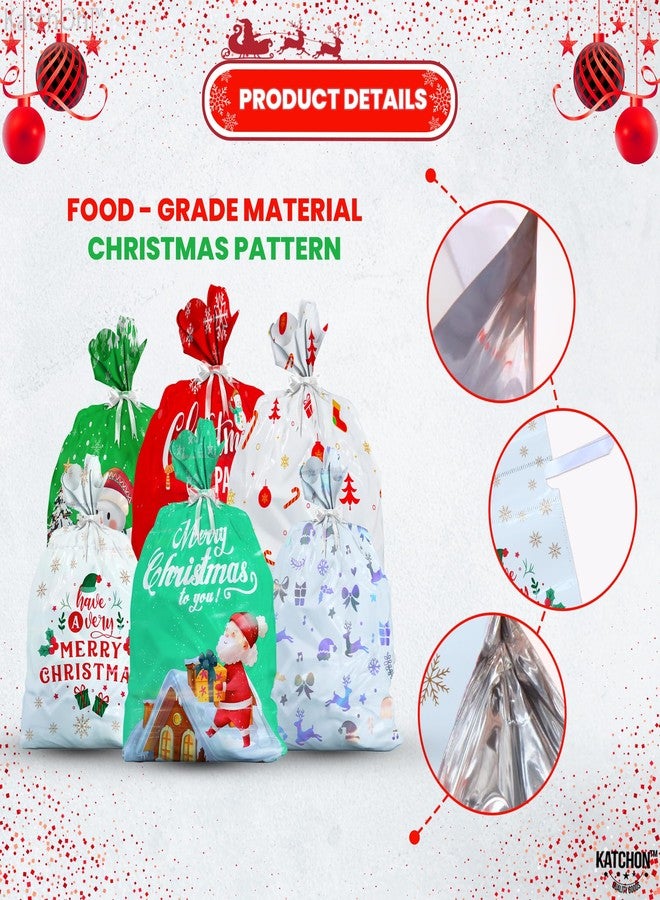 KatchOn, 30PCS Drawstring Christmas Bags Bulk - Assorted Sizes | Xmas Drawstring Gift Bags for Xmas Party Favors | Wrapping bags for Holiday Decorations, Christmas Decorations Indoor - Image 4